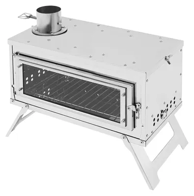 Produktbild von Zeltofen - Tragbarer Holzofen für Camping - Edelstahl - 8 Kaminrohre - Für Heizen und Kochen im Freien - Silber