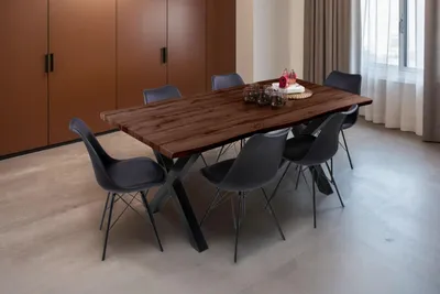 Produktbild von Esstisch Baumkante Holz-Optik Nussbaum 180 x 90 X-Gestell schwarz JOSY