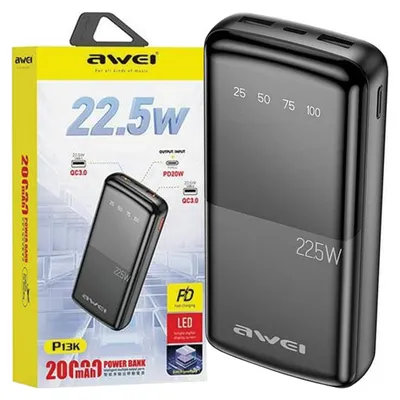 Produktbild von Awei Powerbank 20000mAh P13K 22,5W 2xUSB + USB-C