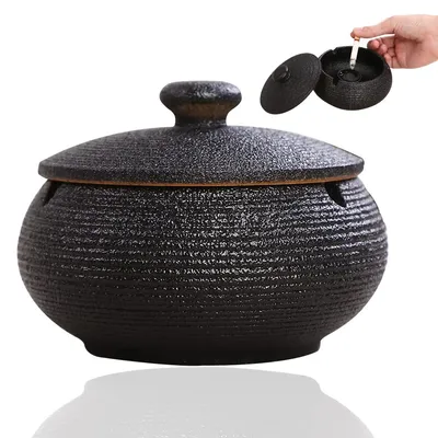 Produktbild von aschenbecher mit deckel für draußen aschenbecher aschenbecher mit deckelaschenbecher für draussen aschenbecher groß aschenbecher keramik schwarz
