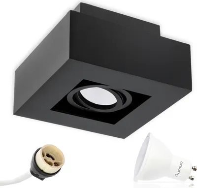 Produktbild von LUMILED Aufbauspot LED Aufbauleuchte Deckenspot Deckenlampe Spot Deckenleuchte eckig schwarz + 6W LED–Leuchtmittel GU10 580lm 3000K Warmweiß
