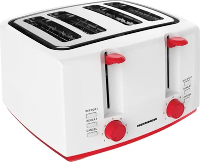 Obrázek produktu pro Topinkovač Heinner Panfette 1300 HTP-1300WHR, 1100 W, kapacita 4 plátky, 7 stupňů opečení, bílá/červená