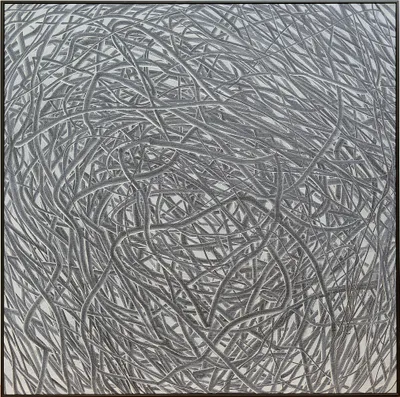 Produktbild von Fine Asianliving Ölgemälde 100%  Handgeschnitzt 3D Texture Rahmen Schwarz 100x100cm Grau