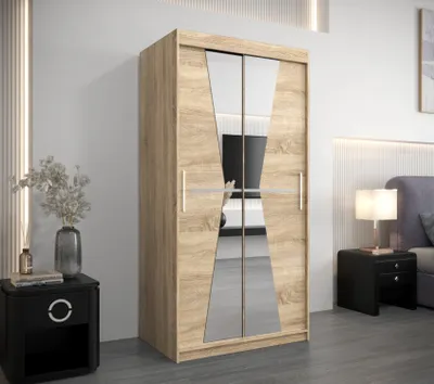 Produktbild von Kleiderschrank mit Spiegeln MILANA – Breite 100 cm, Eiche sonoma