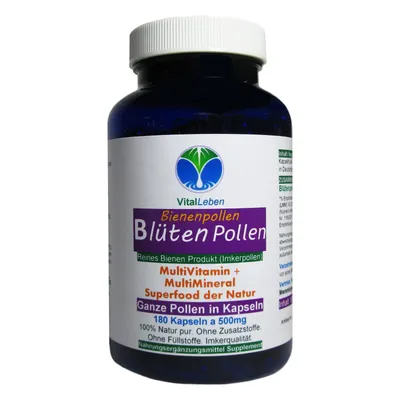 Produktbild von Blütenpollen - ganze Bienenpollen 180 Kapseln "Bee Pollen" Multi-Vitamin & Multi-Mineral - Superfood - ohne Zusatzstoffe [Imkerqualität].