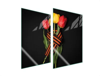Produktbild von Herdabdeckplatten 2 teilig 35x52 Glaskeramikkochfeld Abdeckung Glas Schneidebrett Tulpen Schwarz