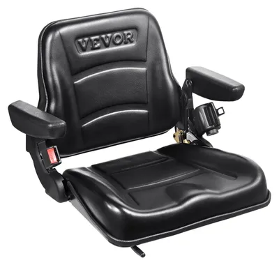 Imagen del producto de Asiento universal para tractores VEVOR, fabricado en cuero sintético de PVC y espuma de poliuretano. Asiento para tractor o cosechadora con respaldo ajustable y microinterruptor de seguridad. Asiento para conductor con reposabrazos y cinturón de seguridad