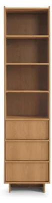 Produktbild von Bücherregal SUNA 50 cm breit schmal Standregal Karamell Eiche 3 Schubladen Push-To-Open