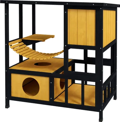 Produktbild von Katzenhaus Katzenhütte Katzenhöhle, wetterbeständig, 1 Rampe, 1 Plattform,  84,5 x 60 x 88 cm, Grün + Natur