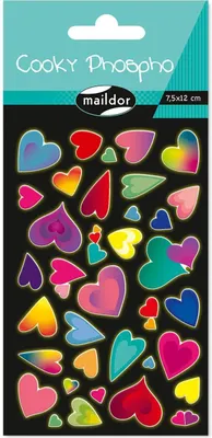 Produktbild von Maildor 10x Cooky Phospho, 1 Stickerbogen 7,5x12cm, Herzen - Mehrfarbig CY162C