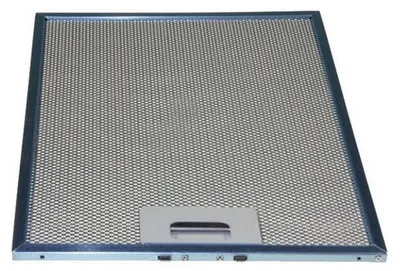 A metal grease filter for a range hood, viewed from a slightly elevated angle.