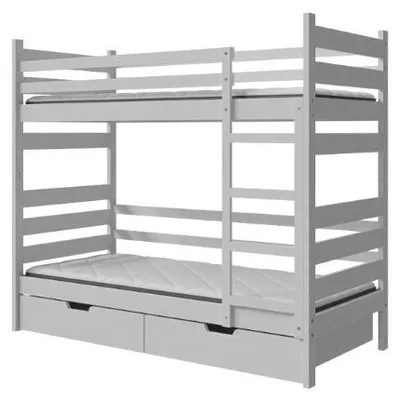 Produktbild von Masseno Etagenbett DRAKO 80x190 cm mit Schublade, Rausfallschutz, Kinderbett mit Leiter für Mädchen und Jungs, Stockbett, Weiß