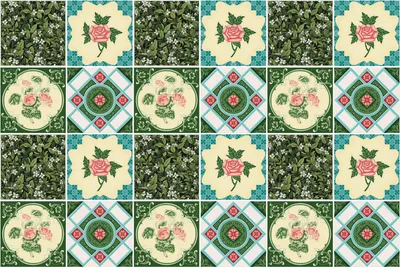Produktbild von Fliesenaufkleber 20 x 20 cm – 24 Stück – Selbstklebend – Wasserfest – Pflegeleicht – Hitzebeständig – Für Küche & Bad – Blumenmosaike mit Blättern