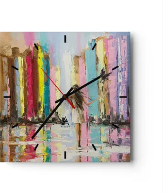 Produktbild von Wanduhr - Quadrat - Glasuhr - Mädchen Vogel - 30x30cm - Schleichendes Uhrwerk - Lautlos - zum Aufhängen bereit - Dekoration Modern - Wanddekoration aus Glas - C3AC30x30-3441