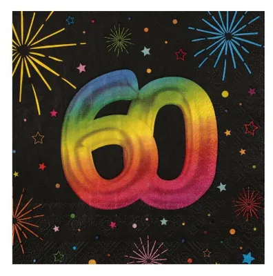Produktbild von 12 Servietten Geburtstag 60 schwarz bunt