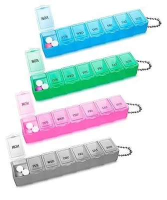 Produktbild von Pillenbox 7 Tage 7 Fächer Medikamentendosierer Feuchtigkeitsbeständig 4 Stück 4-farbig
