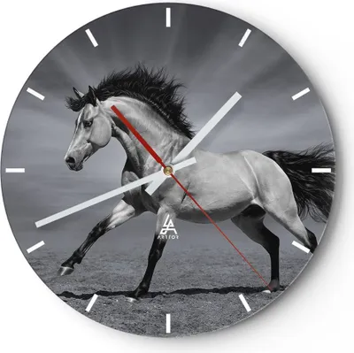 Produktbild von Wanduhr - Rund - Glasuhr - Pferd Tier Natur - 40x40cm - Schleichendes Uhrwerk - Lautlos - zum Aufhängen bereit - Dekoration Modern - Wanddekoration aus Glas - C3AR40x40-3608