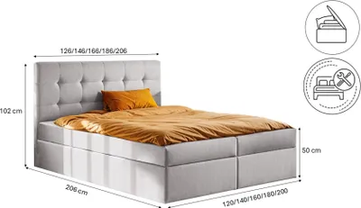 A bed with a headboard and mattress, with dimensions indicated by lines and numbers.