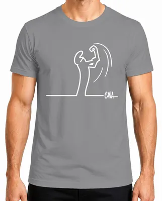 Imagen del producto de Camiseta para hombre, diseño "La Linea Balum Strichmännchen" de Osvaldo Cavandoli, estilo dibujo animado, color gris, talla S