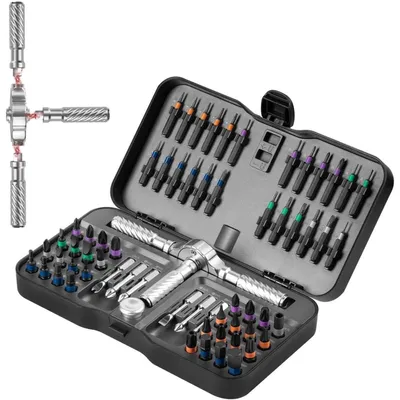 Productafbeelding van Ratelschroevendraaierset 66-delig, magnetisch, met S2-staalbits, flexibele as, geschikt voor meubels en elektronica