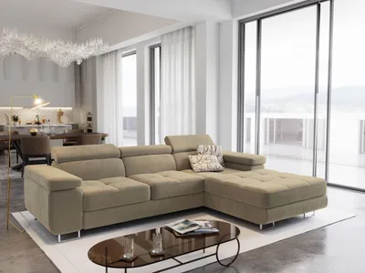 Produktbild von Masseno Ecksofa ELMA R-S mit Schlaffunktion L-Form, Sofa mit Bettkasten, Wohnzimmersofa, Couch, Soffa, Bettsofa, Couchgarnitur- Creme, MONOLITH 04