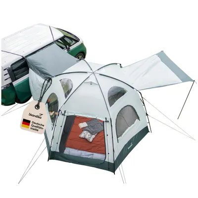 Produktbild von Skandika Busvorzelt Pitea Dome Protect | Freistehend, 2-4 Personen, Stehhöhe 2,2 m, 10,4 m² Wohnbereich, 3 Eingänge, Folienfenster, Moskitonetz