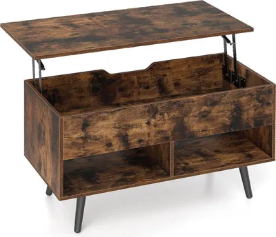 Image de Table basse réglable avec plateau relevable et étagères de rangement