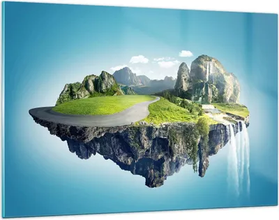 Produktbild von Bilder auf glas - Levitation Berg Wasserfall Himmel - 120x80cm - Glasbilder - Wandbilder - Kunstdruck - Wanddekoration aus Glas - Glas Bilder - Wandbild auf Glas - GAA120x80-2918