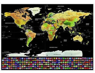 Produktbild von Malatec Große Rubbelkarte der Welt mit Flaggen Deluxe 82 x 59 cm schwarz