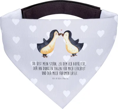 Produktbild von Mr. & Mrs. Panda Hunde Halstuch Pinguin Liebe - Grau Pastell - Geschenk, für Hund, Vertraut, Bandana, Freundin, Hundehalstuch, Dreieckstuch, Love, Hochzeitstag, Hochzeit