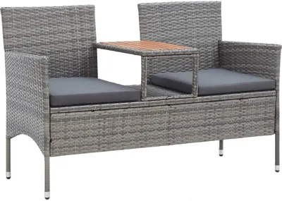 Zdjęcie produktu dla The Living Store 2-osobowa ławka ogrodowa ze stolikiem 143 cm polirattan szary