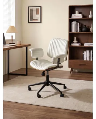 Immagine prodotto di Sedia da ufficio in pelle, ergonomica, girevole, ideale per ufficio o come poltrona per dirigenti, con altezza regolabile e braccioli, colore beige