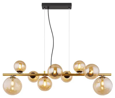 Produktbild von LED Hängeleuchte, Glaskugel, 9-Flammig, amberfarben, golden
