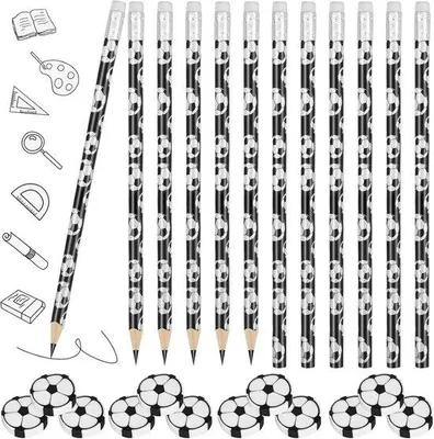 Produktbild von Sport-Potloden mit Gummitippen - Fußball-Thema - Set von 12 - Schule-Klassenzimmer-Highlighter - Neuheit - kleine leuchtende Gummitippen - für den Unterricht.