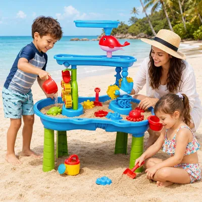 Produktbild von 3-Phasen Sand- und Wasserspieltisch für Kleinkinder mit Windmühle