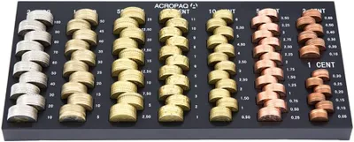 Produktbild von ACROPAQ Münzzählbrett - 30.6 x 14.9 x 2.2 cm, 8 Fächer mit Ableseskala, für alle Euro und Cent Münzen - Zählbrett für Münzen, Münzsortierer, Münzbrett