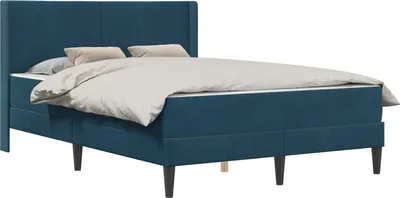 Produktbild von Bettgestell mit Matratze mit Kopfteil Blau 160 x 200 cm Samt