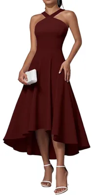 Obrázek produktu pro Elegantní midi šaty na koktejlové večírky, vínová, velikost M