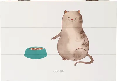 Produktbild von Mr. & Mrs. Panda Box Katze Fressen 22 x 15 cm - Weiß - Geschenk, Kiste mit Deckel, fotobox, schatztruhe, Erinnerungsbox