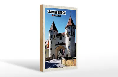 Produktbild von Holzschild Städte Amberg Nabburger Tor Mittelalter 20x30cm
