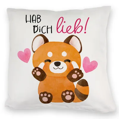 Produktbild von Roter Panda Kuschelkissen mit Spruch Hab dich lieb