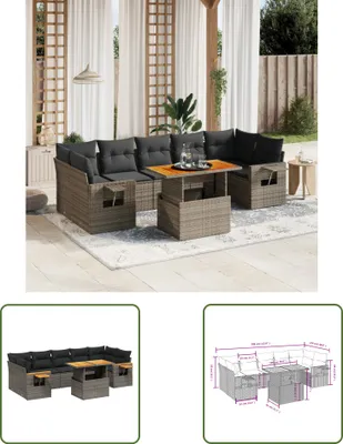 Produktbild von The Living Store 8-tlg. Garten-Sofagarnitur mit Kissen Grau Poly Rattan