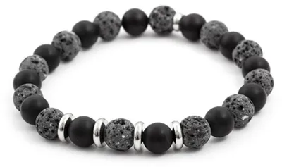 Immagine prodotto di Bracciale di perline in agata e pietra lavica MINK58, 17 cm
