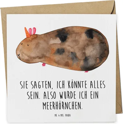 Produktbild von Mr. & Mrs. Panda Grußkarte Einhorn Meerschweinchen - Weiß - Geschenk, Einhörner, Meerschwein, Klappkarte, Unicorn, anlasskarte, faltkarte, doppelkarte, Meerhörnchen