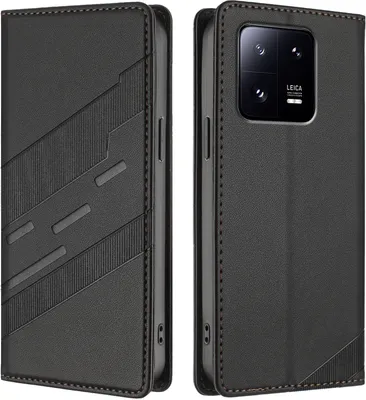 Image de Etui pour Xiaomi 13 Pro, étui portefeuille en cuirPolyuréthaneavec fente pour cartes et fonction stand Schwarz