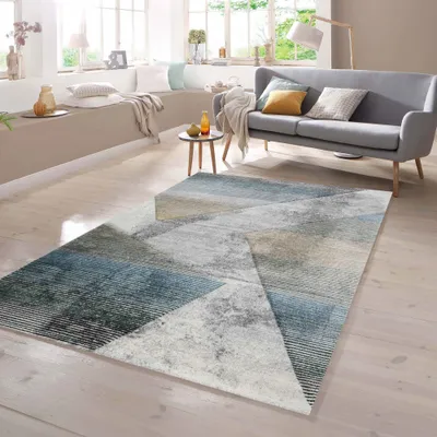 Produktbild von Teppich Muster gestreift mehrfarbig grau blau gold Größe - 140 x 200 cm