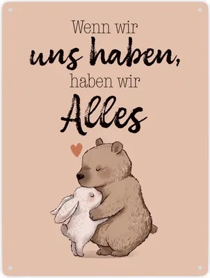 Produktbild von Hase und Bär Metallschild XXL in 28x38 cm mit Spruch Wenn wir uns haben, haben