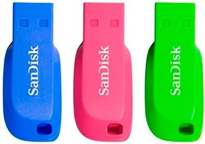 Zdjęcie produktu dla SanDisk Cruzer Blade 3x 32GB, 32 GB, USB Typu-A, 2.0, Bez zatyczki, 2,5 g, Niebieski, Zielony, Różowy