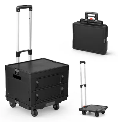 Image de Chariot de courses Ikodm, 48L, 3 en 1, pliable, avec 4 roues et poignée télescopique, noir