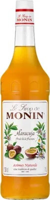 A bottle of Monin Maracuja syrup.